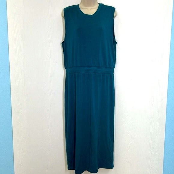Lou & Grey - Dark Teal Signature Cinched Waist Sleeveless Midi Dress Size Large - Picture 2 of 10